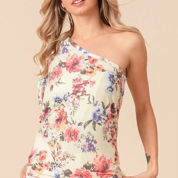 ✨NWT BiBi Floral Printed Jersey Knit Ruffle Sleeve Top - Picture 4 of 8